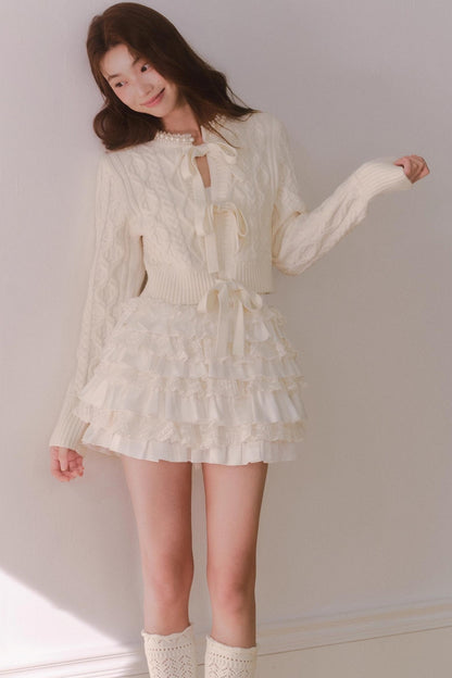 Off-White Satin Lace Skirt