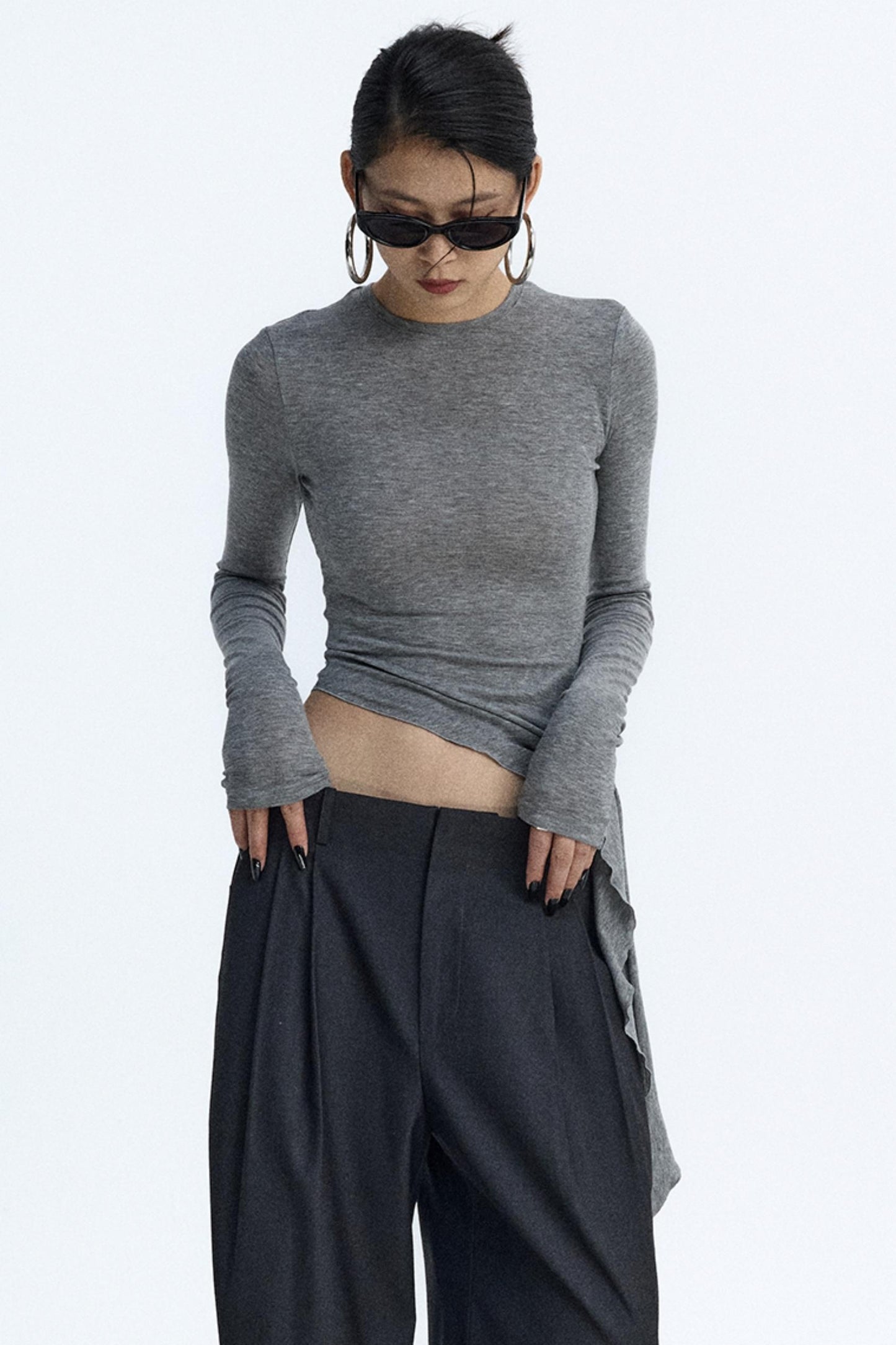 Ruffled Lyocell Asymmetrical Top