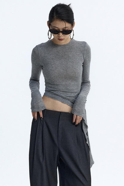 Ruffled Lyocell Asymmetrical Top