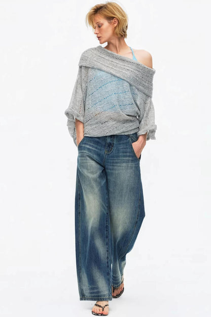 One-Shoulder Oversized Knit Blouse