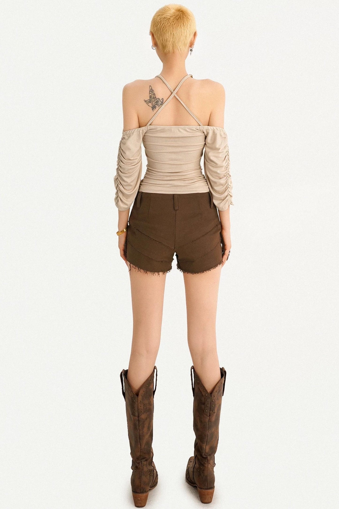 Blusa rétro plissettata con scollo all'americana