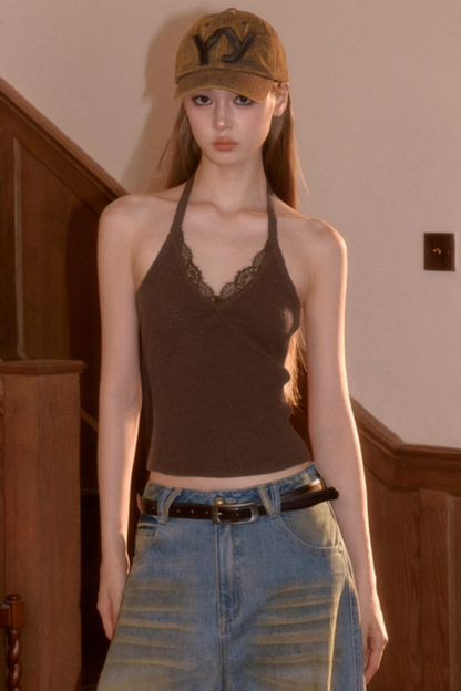 Vintage Fur Collar Knit Cardigan Set