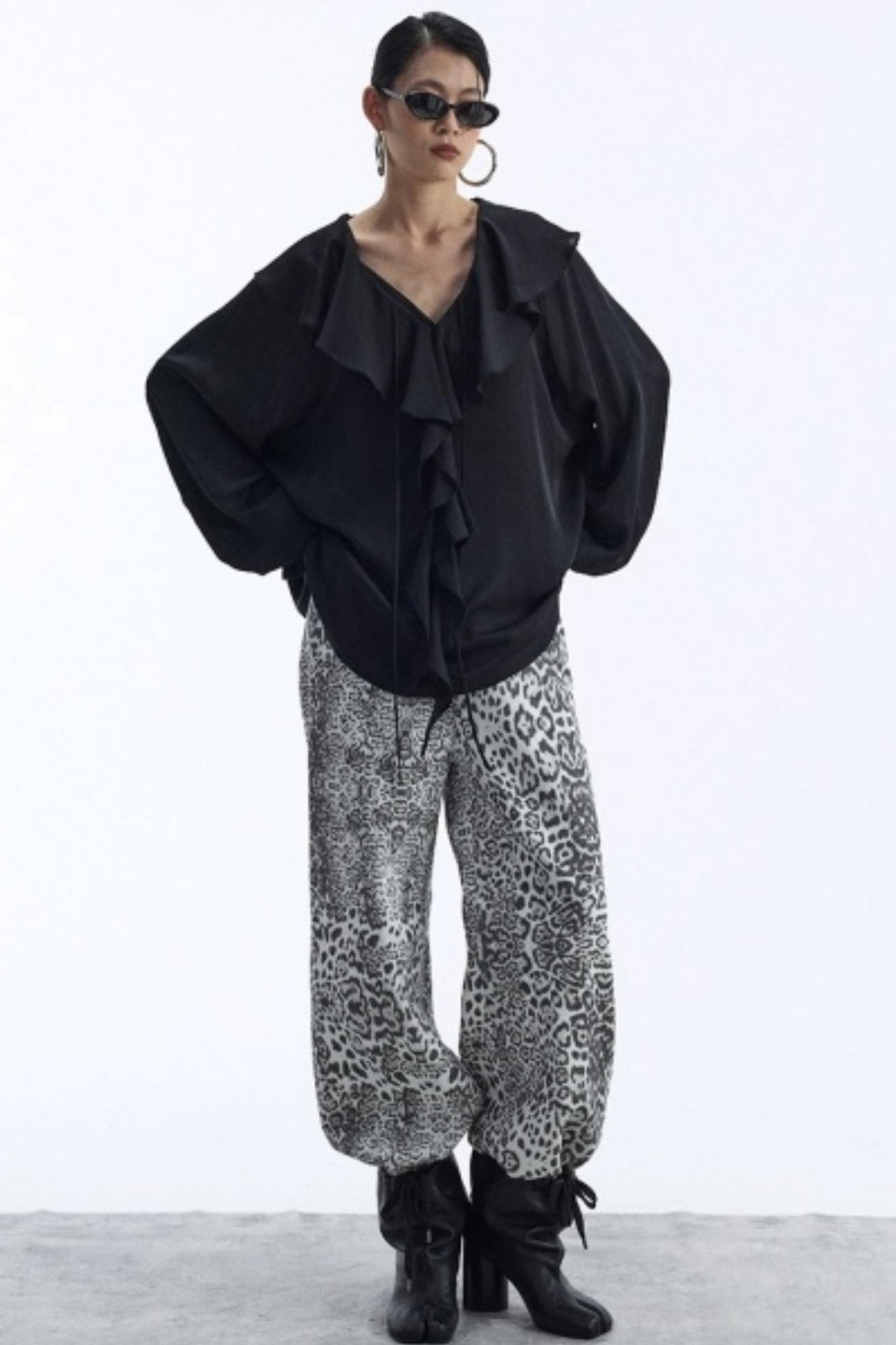 Draped V-Neck Ruffle Top