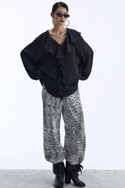 Draped V-Neck Ruffle Top