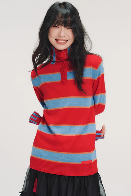 Color-Blocked Striped Knit Sweater