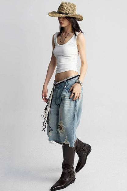 Black And White V-Neck Twisted Cut-Out Slim Vest