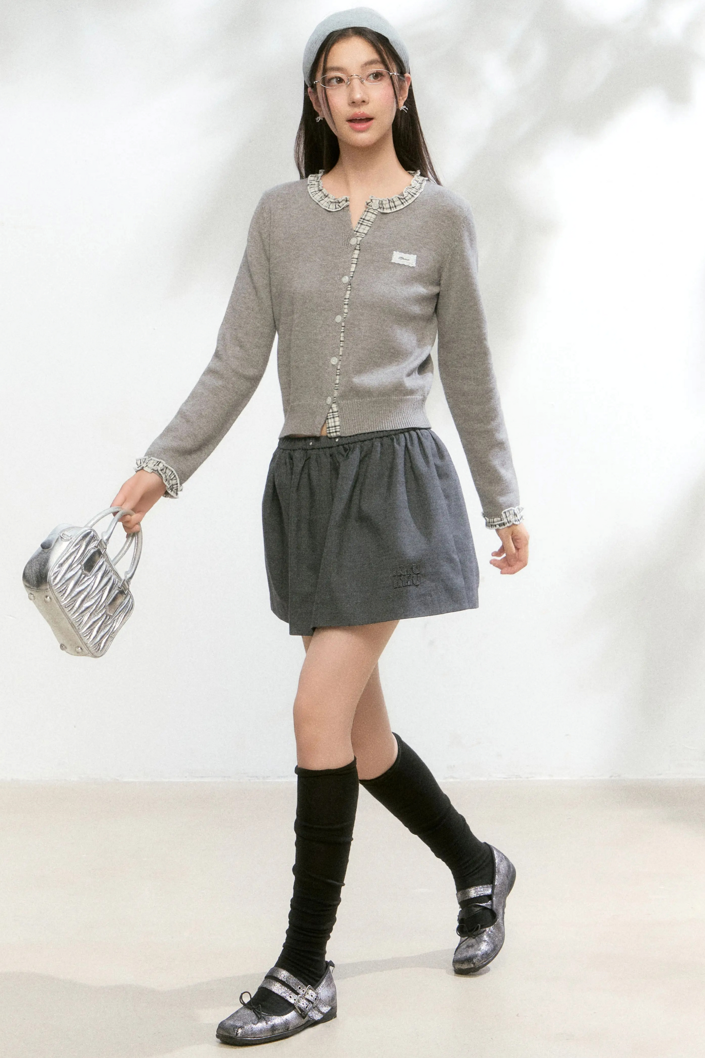 Kariertes Strickpullover-Rock-Set