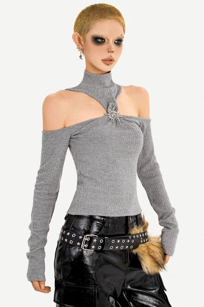 Black Off-Shoulder Halter Top