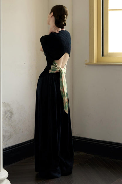 Black Knitted Contrast T-Shirt