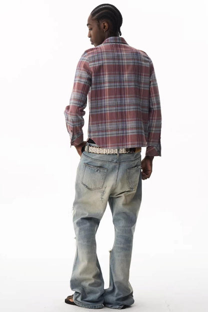 Exitmode Short Plaid Embroidered Shirt