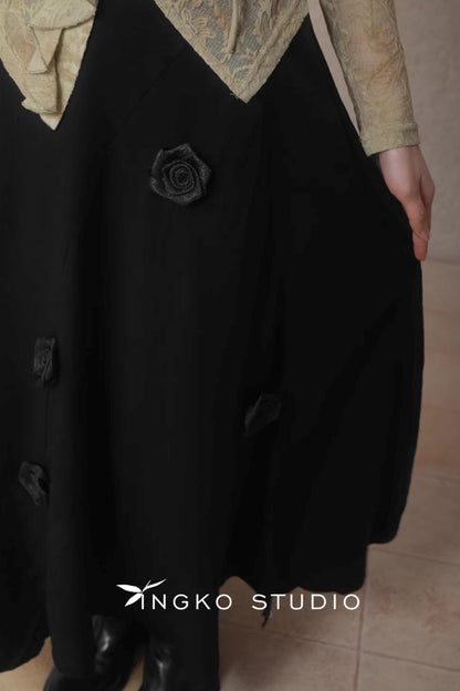 Night Black Floral Skirt