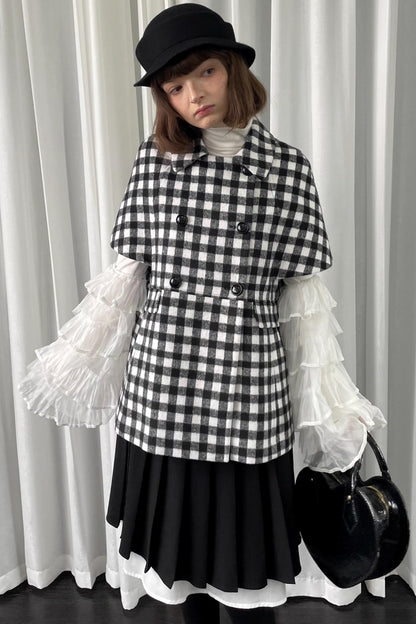Black Plaid Lapel Woolen Coat