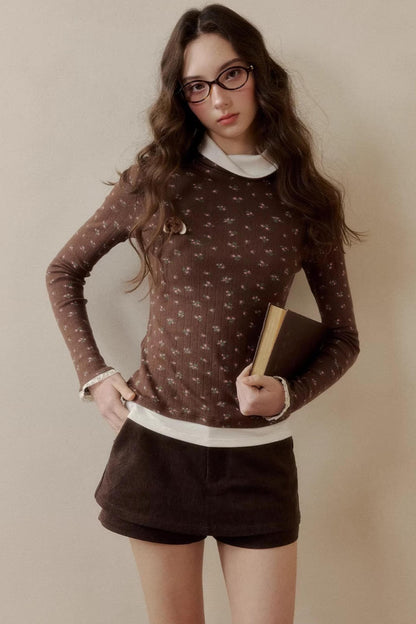 Floral Knit Long-Sleeve Top