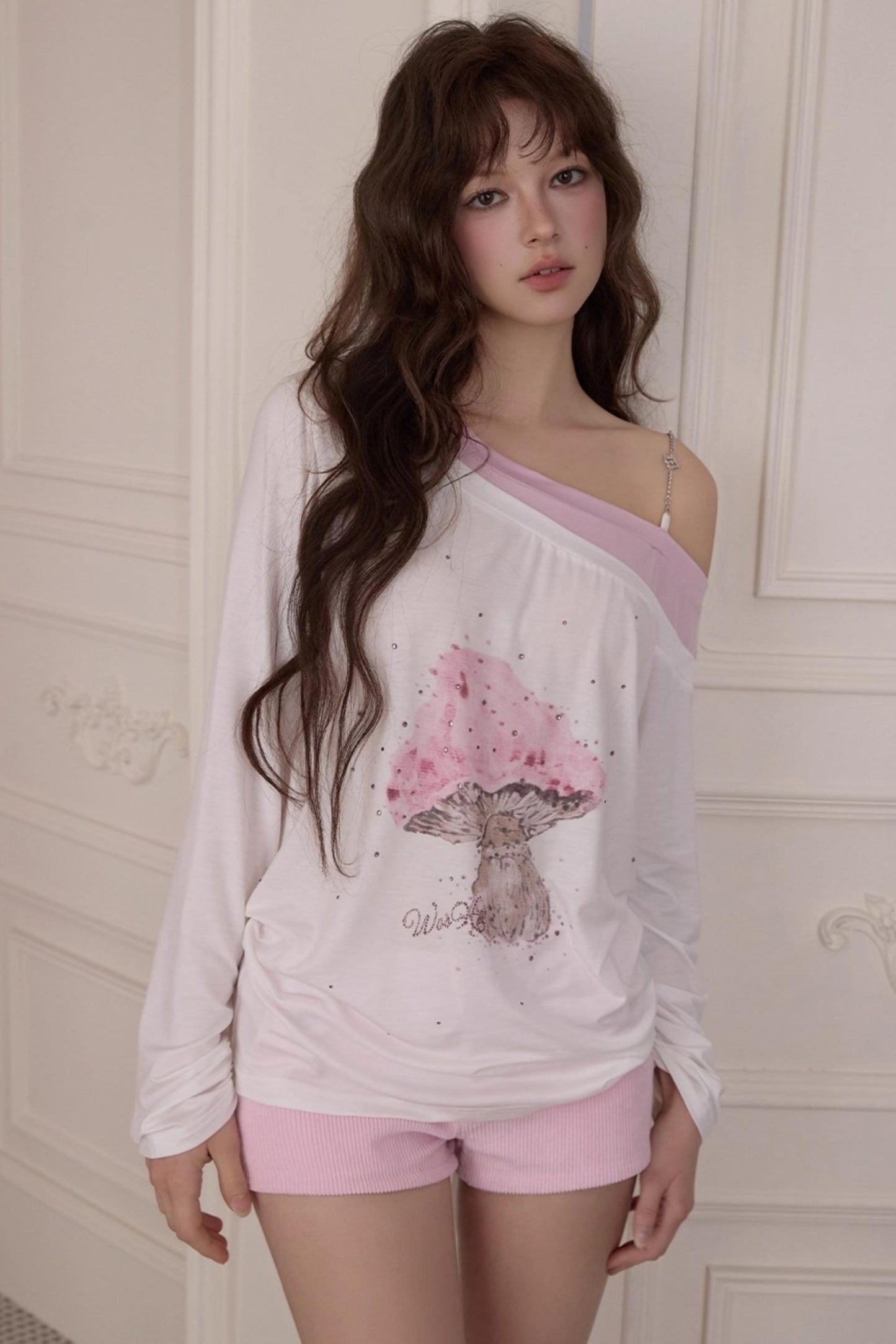 Mushroom Print Shoulder T-Shirt