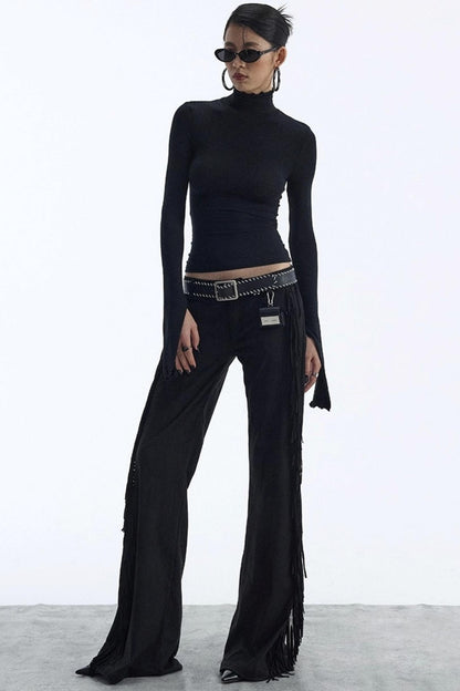 Vintage Low-Rise Fringe Pants