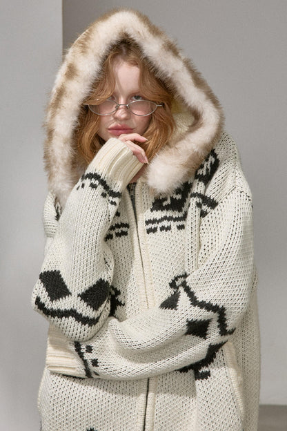 Detachable Fur Collar Knitted Cardigan