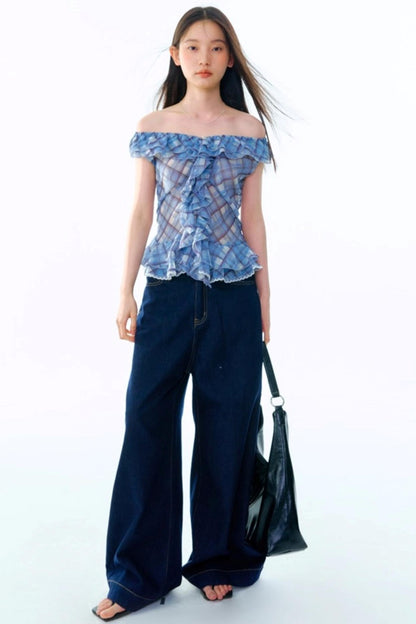 Plaid Ruffle V-Neck Top