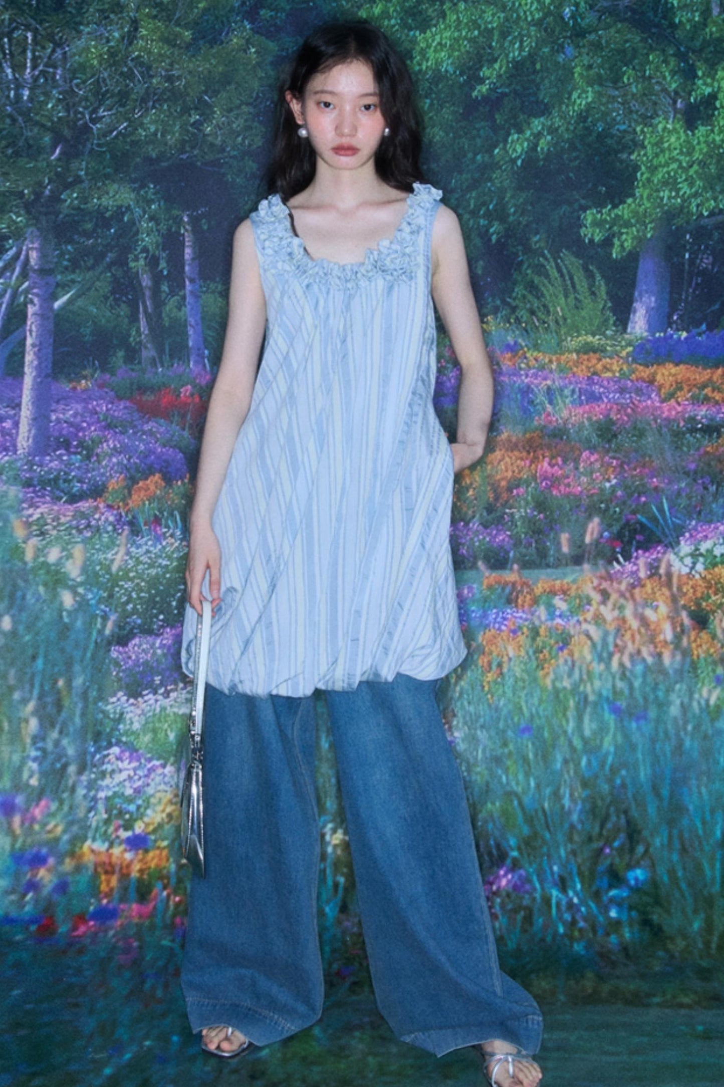 Blue Jellyfish Embroidered Striped Vest Dress