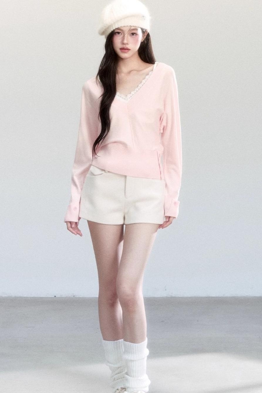 Lazy V-Neck Knit Top Set-Up