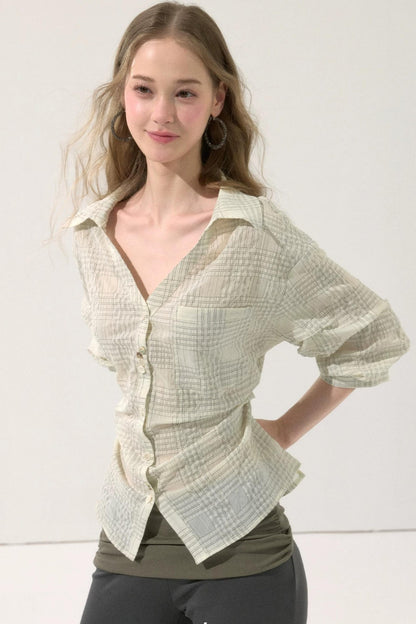 Sweet Plaid Mid-Sleeve Blouse
