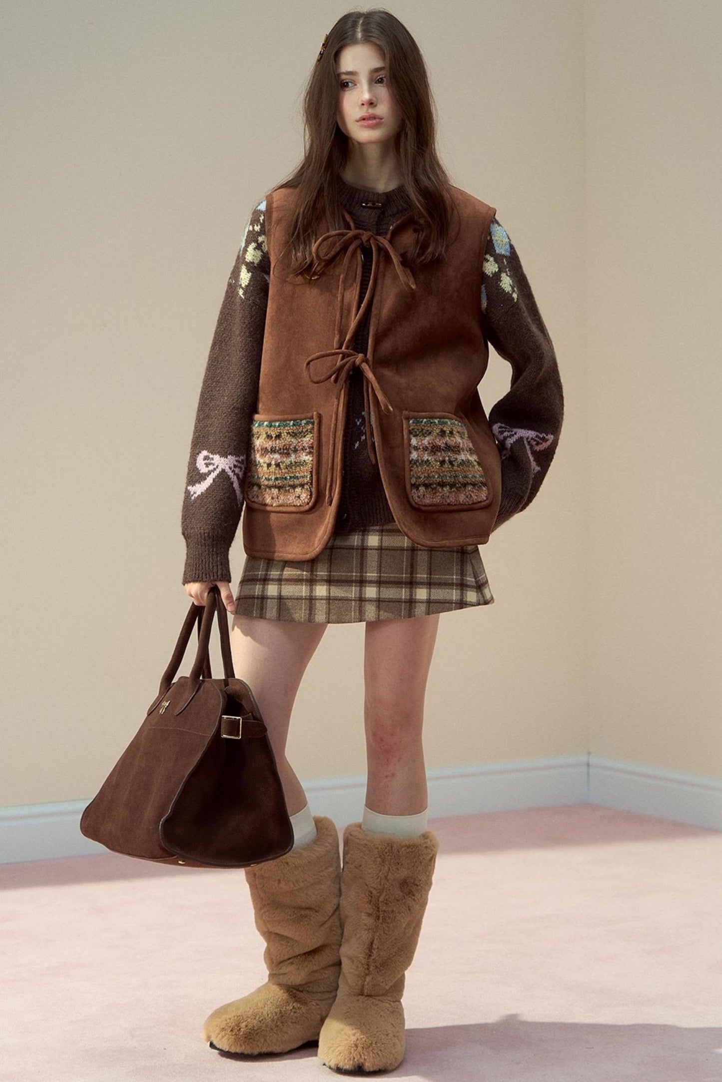 Reversible Bow Strap Fur Vest