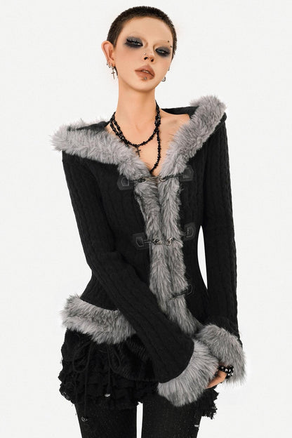 Retro Knit Fur Collar Jacket