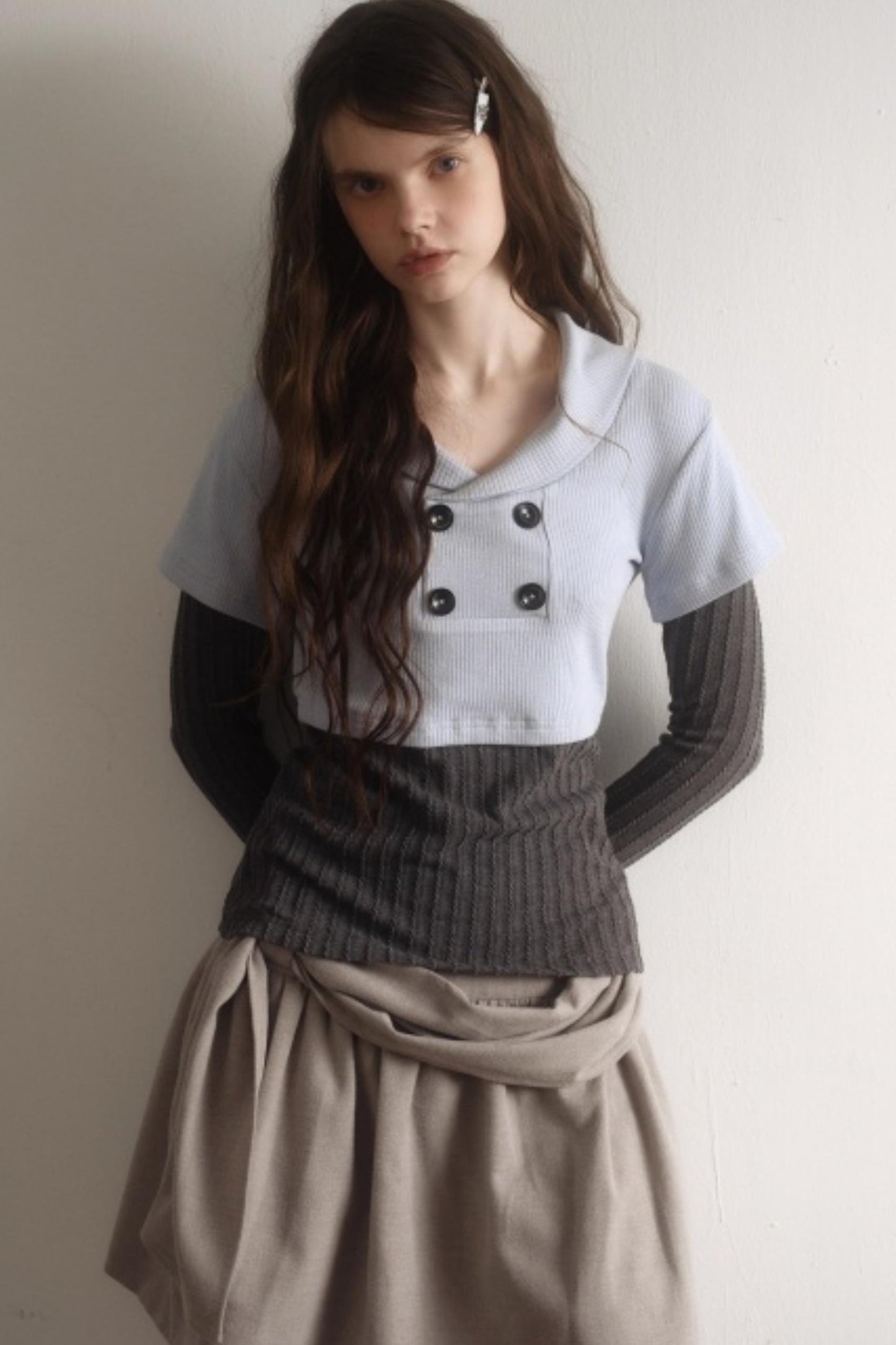 Misty Gray Pleated A-Line Skirt