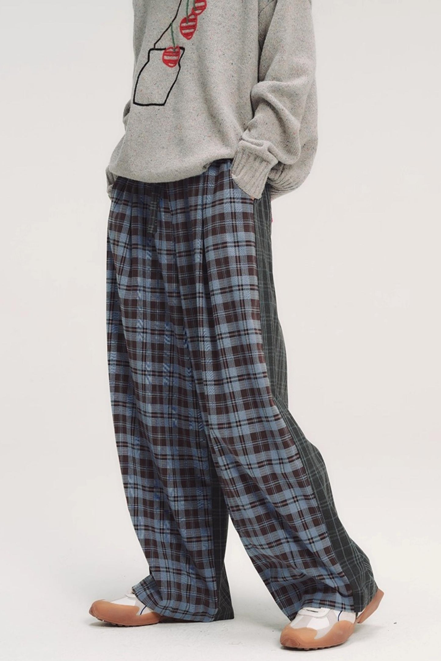 Colorful Embroidery Plaid Pants