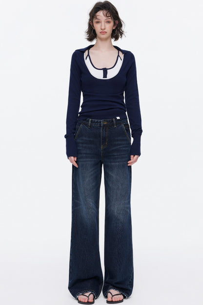 Color-Blocked Wool Knit Top Set-Up