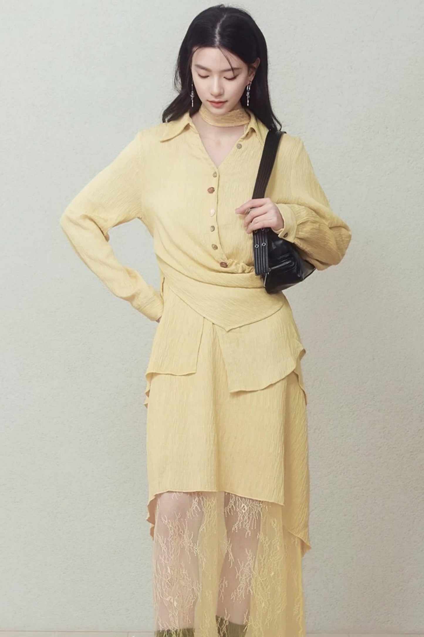 Pale Yellow Stone Button Shirt