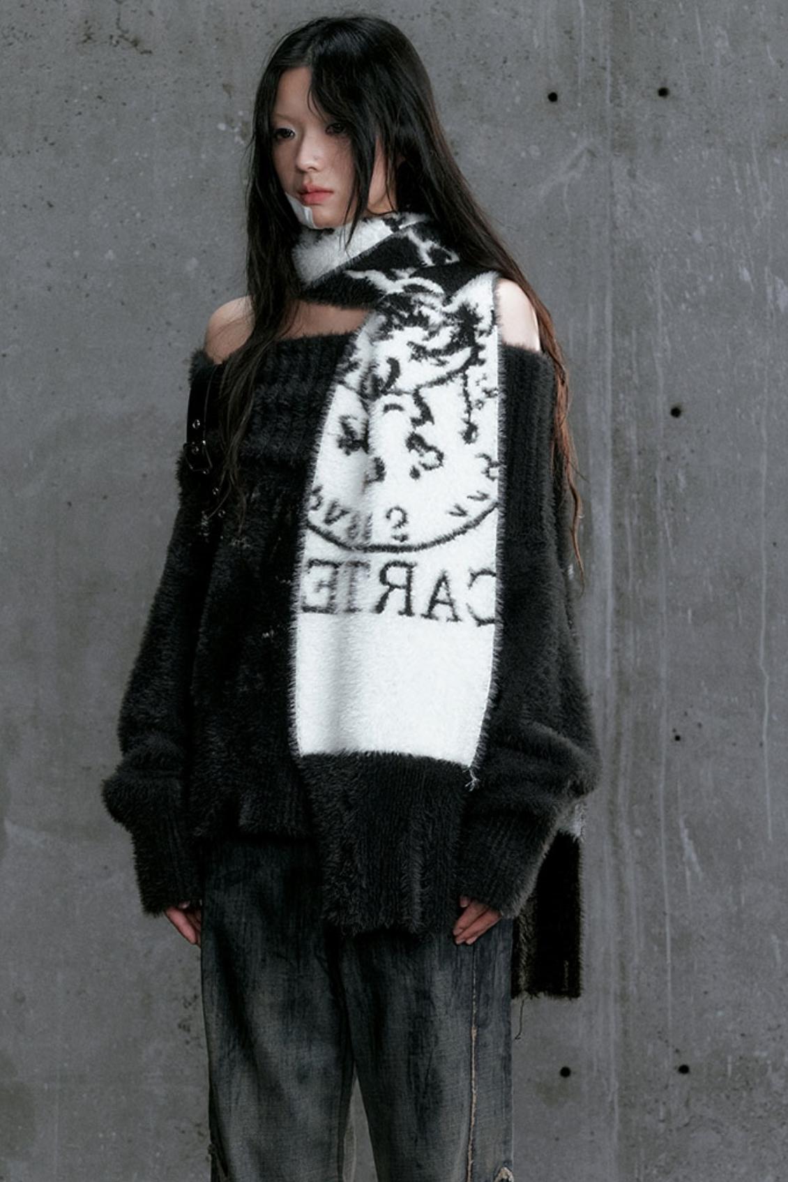 Chain Jacquard Tassel Mink Fur Scarf