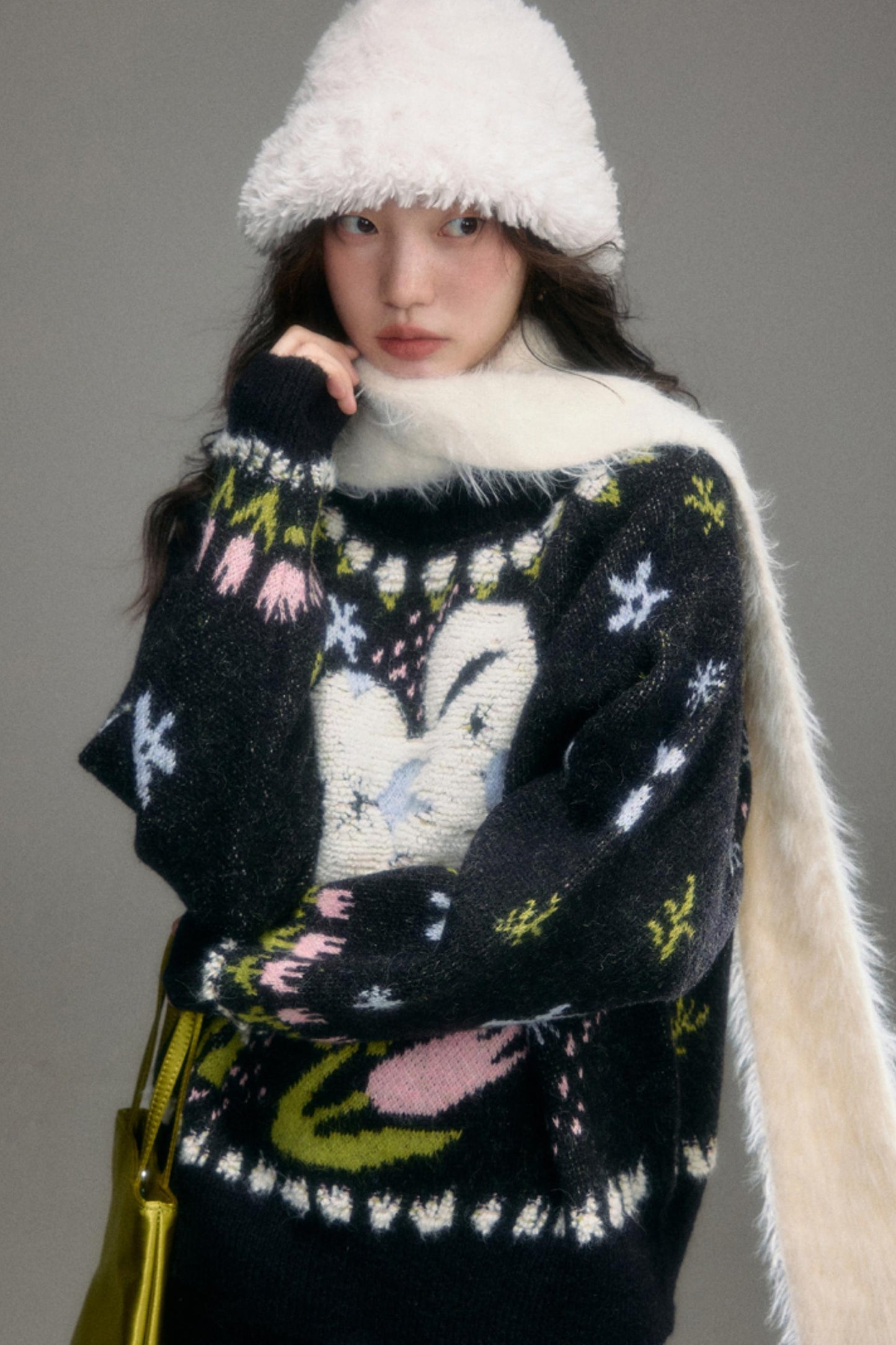 Animal Jacquard Wool Top & Skirt Set-Up