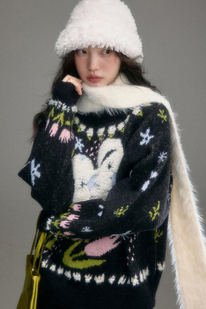 Animal Jacquard Wool Top & Skirt Set-Up