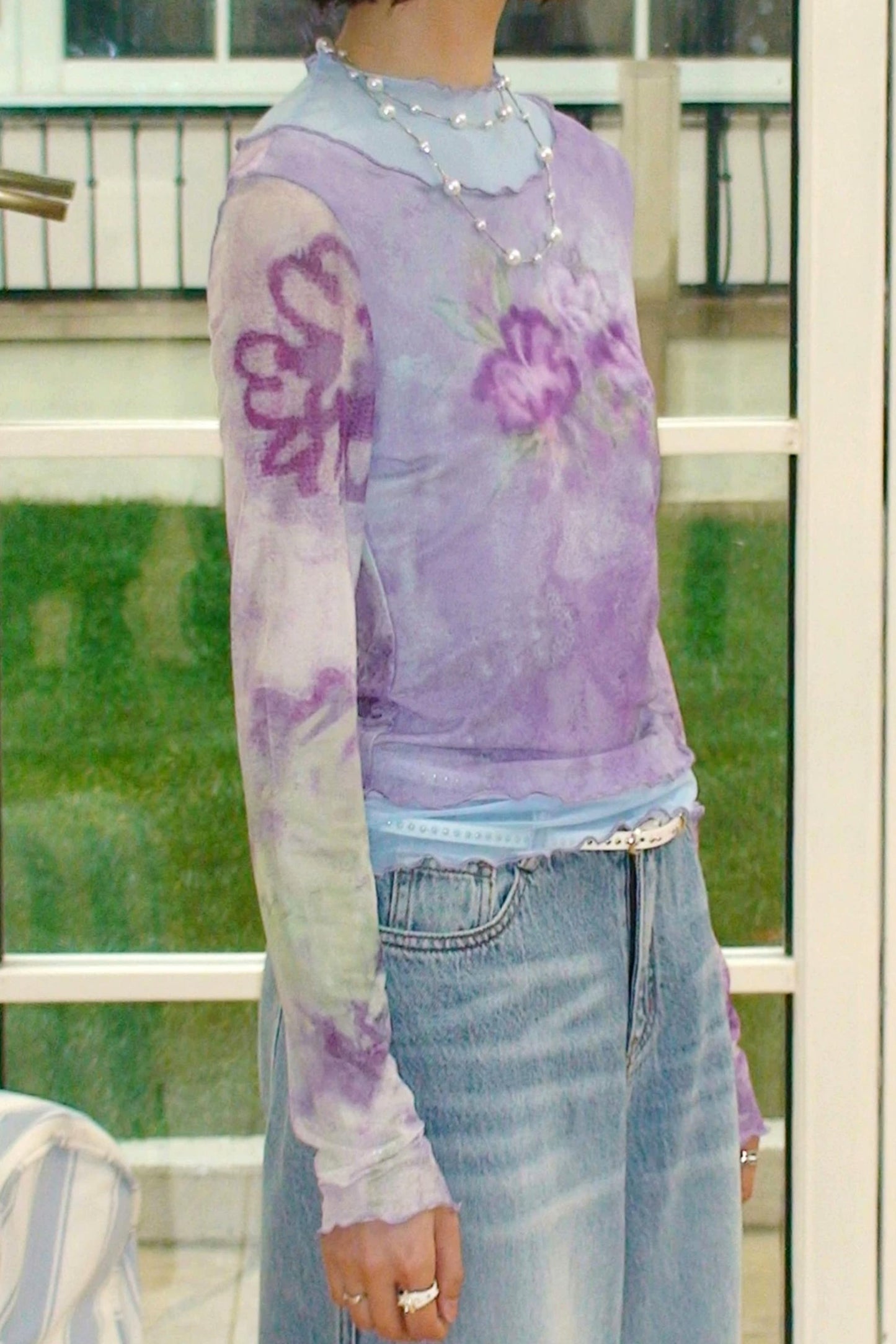 Tea Flower Dance Mesh Top