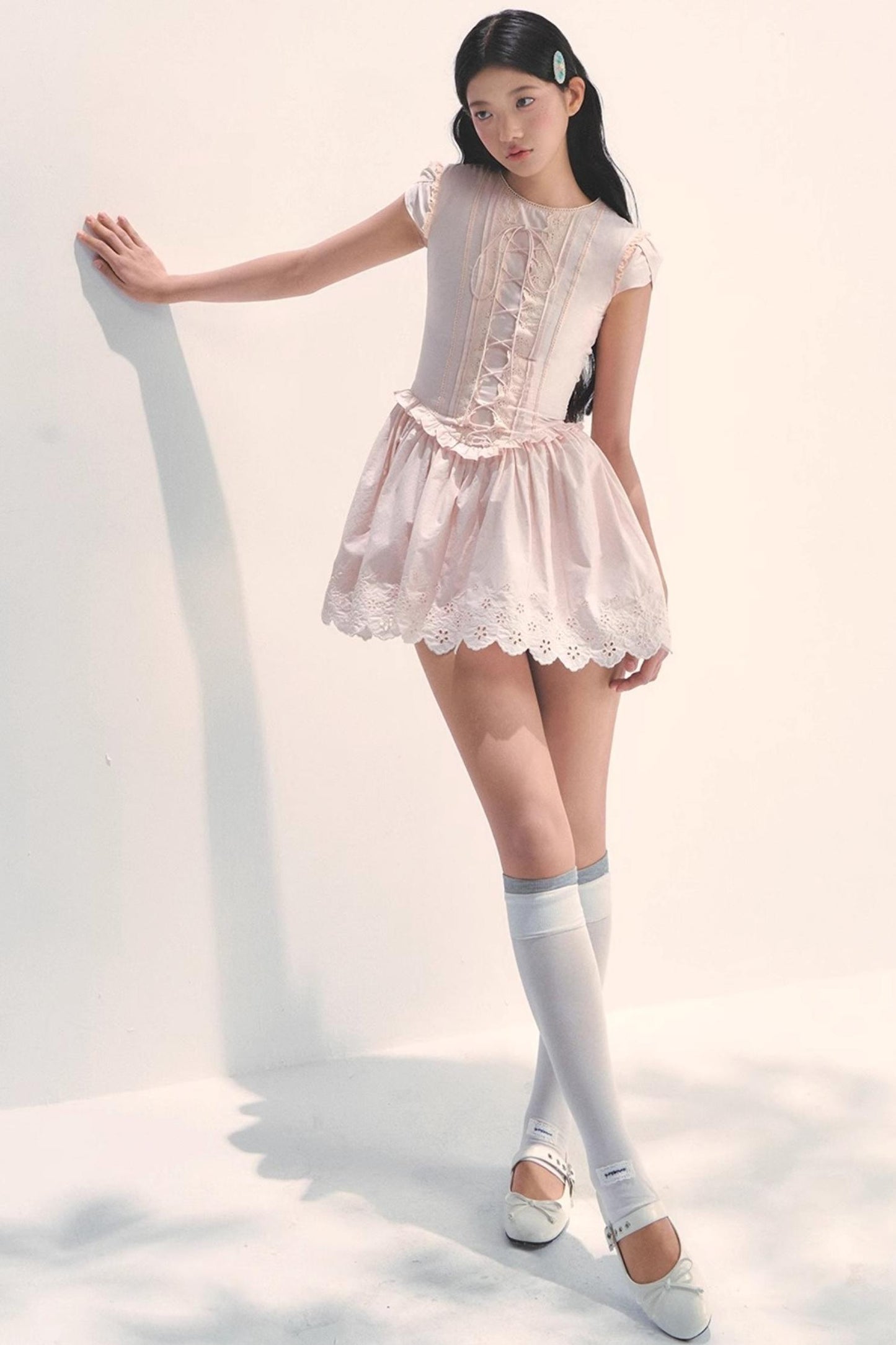 Quiet Pink Embroidered Tea Dress