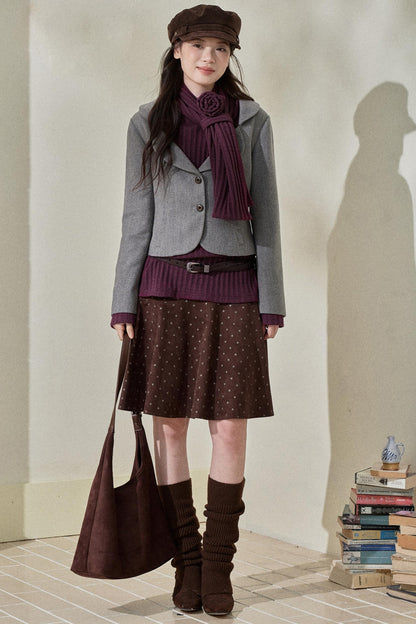 Purple Strip Knit Gray Woolen Jacket Set-Up