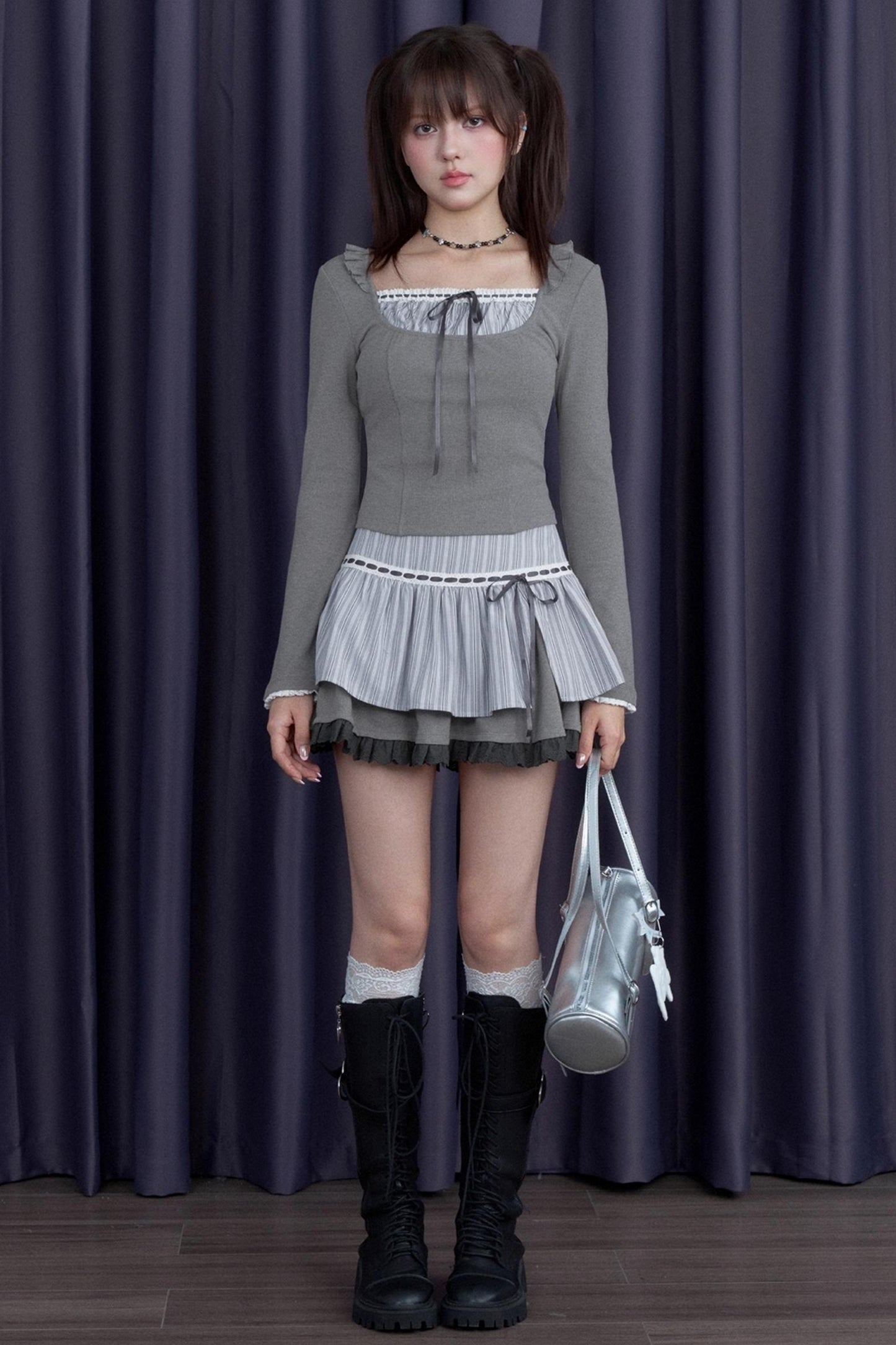 Gray Striped Long-Sleeved T-shirt