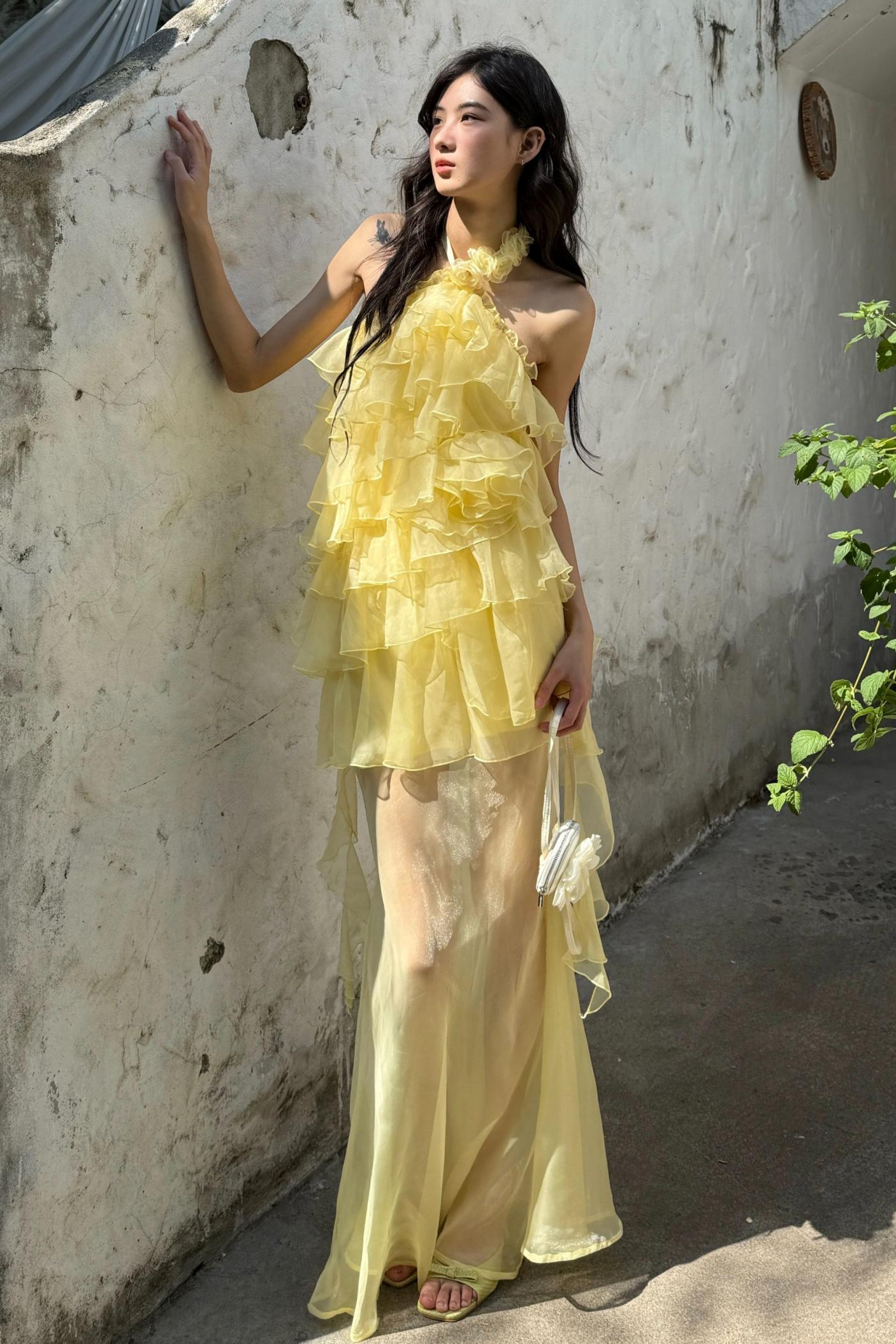 Rose Mesh Fishtail Dress