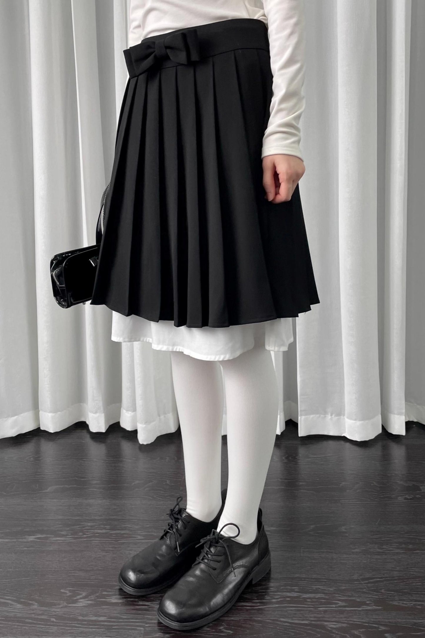 Black Pleated Bow Skirt