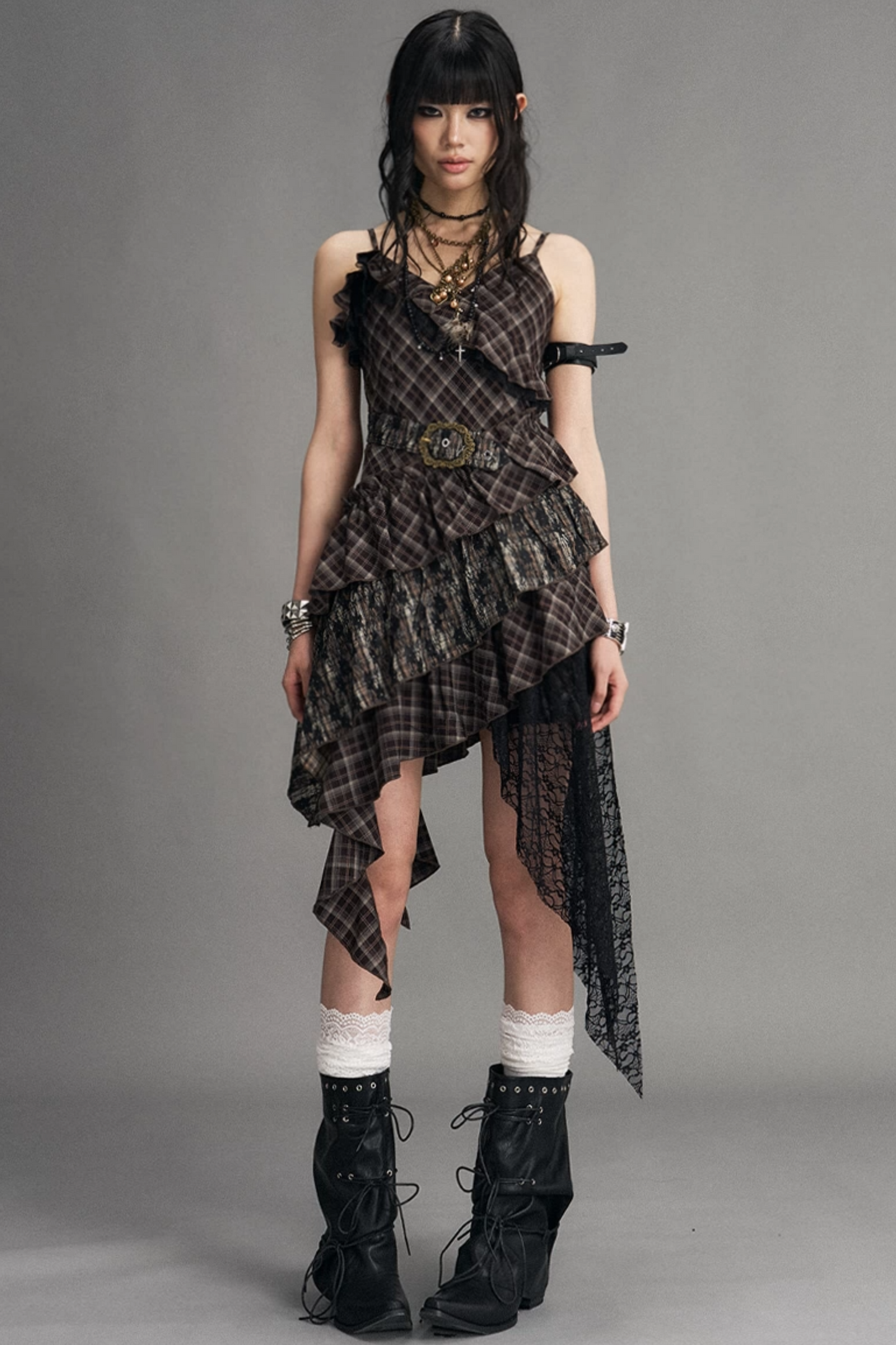 Retro Irregular Plaid Dress