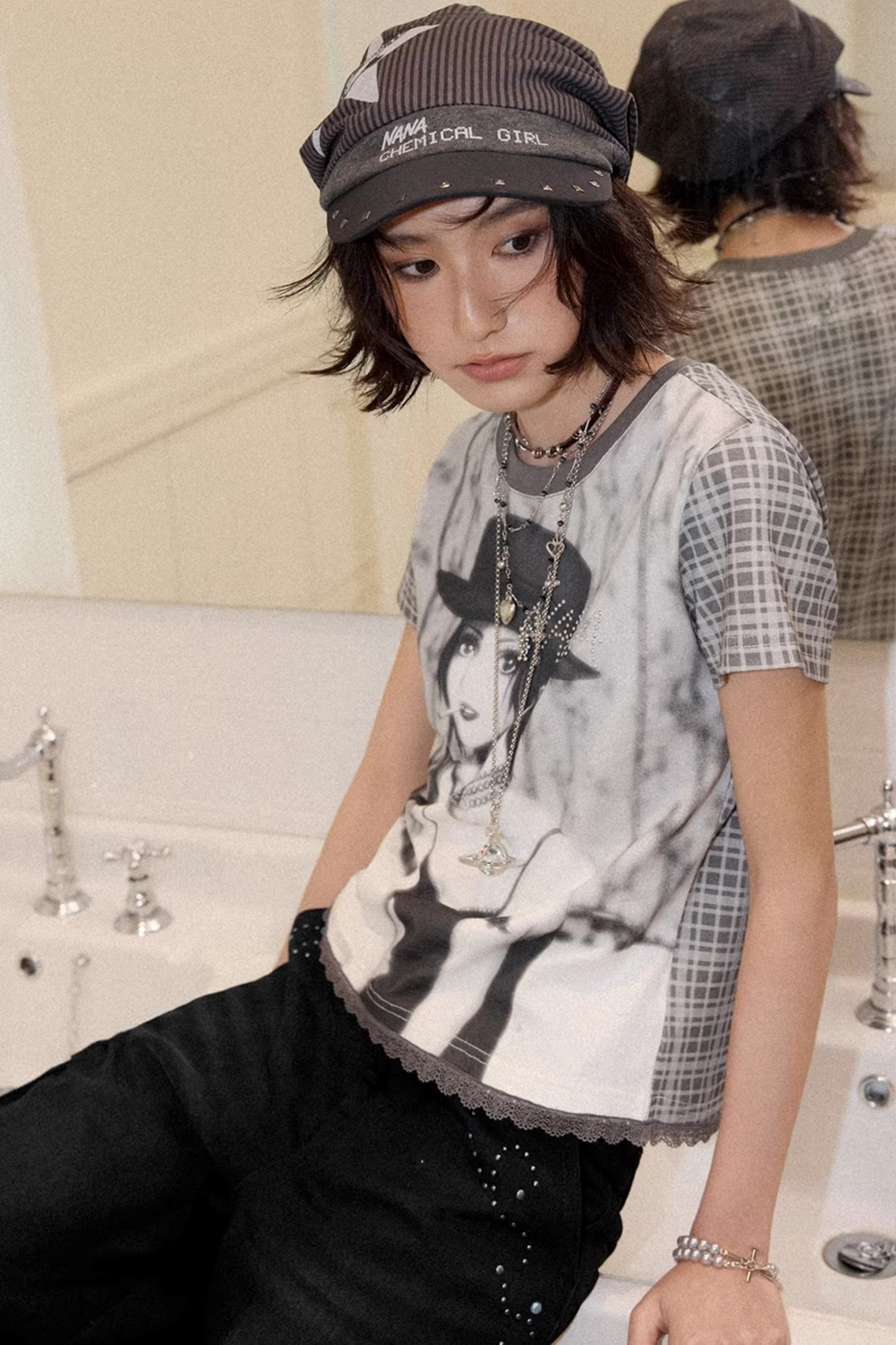 Portrait Plaid Rhinestone Top