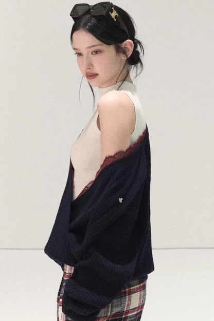 Silk-Gloss Wool Lace Sweater Set-Up