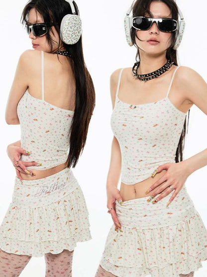 Rhinestone Embroidery Knit Cake Mini Skirt