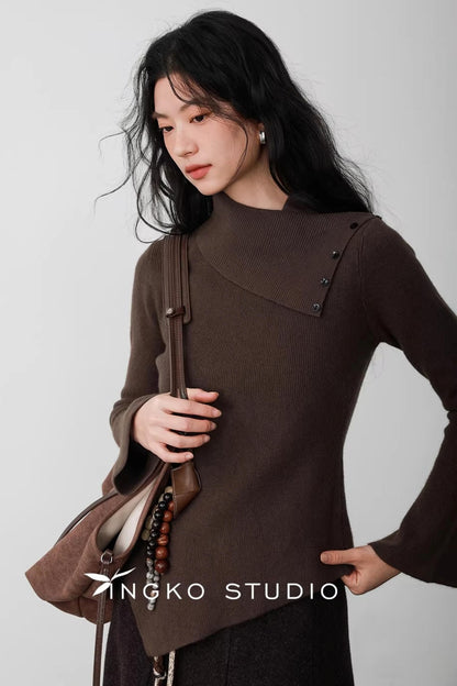 Hollow Slanted Collar Sweater