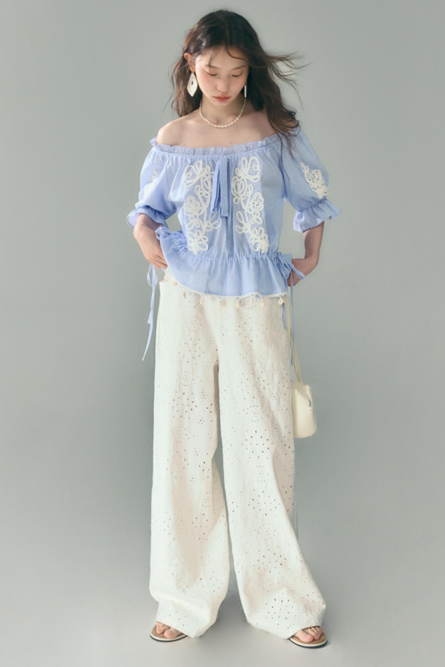 Breathe Between Flowers White Jeans