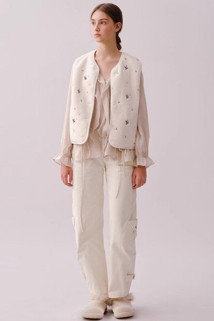 Reversible Floral Embroidered Vest Jacket