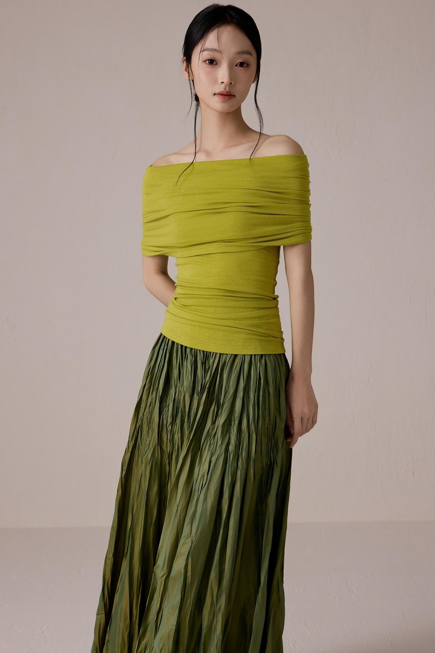 Green One-Shoulder Knit Top