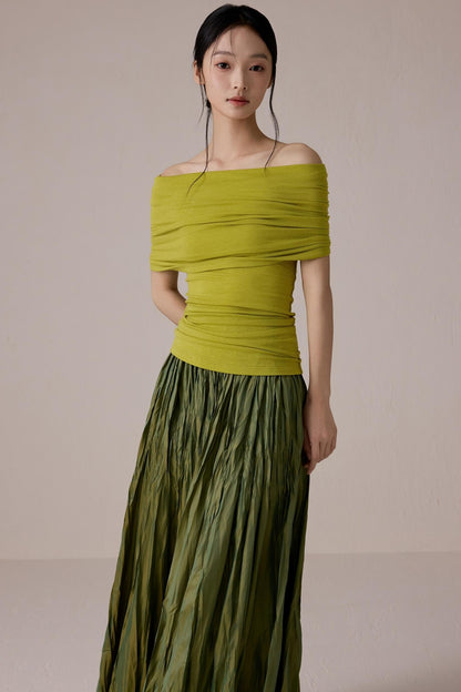 Green One-Shoulder Knit Top