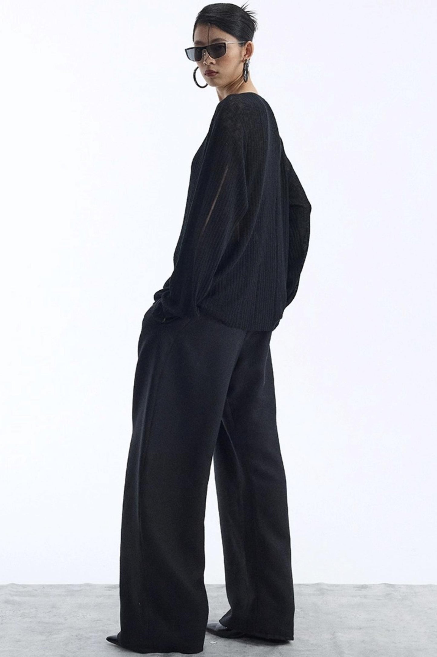Black Wool Scimitar Trousers