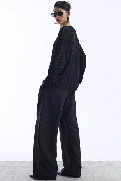 Black Wool Scimitar Trousers